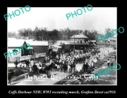 OLD POSTCARD SIZE PHOTO OF COFFS HARBOUR NSW WWI RECRUITING MARCH GRAFTON St
