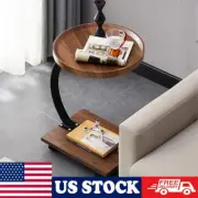 Wooden Mobile Sofa Side End Coffee Table Laptop Stand Movable Bedside Table US