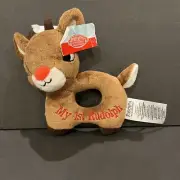 Rudolph the Red-Nosed Reindeer 5.5" plush baby rattle, Christmas Xmas Cute