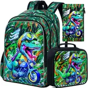 3 Piece Animal Backpack Set For Boys 16 Inch Bookbag Lunch Box Preschool To Elementary