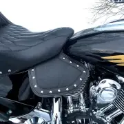 Roadmaster Heat Shield with black chap leather overlay and studs