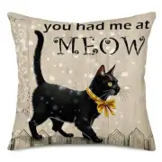 Hopyeer Cotton Linen Throw Pillow Covers Cute 18" x 18" (Pack of 1) Ca-meow