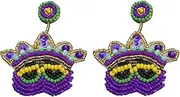Mardi Gras Earrings,Beaded Mask Dangle Earrings,Statement Carnival Earrings for Fat Tuesday Celebrations Mardi Gras Parades Holiday Jewelry Gifts, beads and alloy, No Gemstone