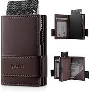 [VULKIT] Card Holder Bifold Pop Up Leather Wallet for Men RFID Blocking Metal Card Case, Holds 9 Cards and Banknotes Espresso
