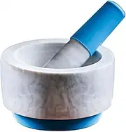 Mortar and Pestle Set Granite Pestle Bowl and Base and Anti-Scratch Pad, Large Stone Grinder for Herb Spice Garlic Ginger Root(Blue)