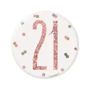 Glitz Rose Gold Birthday Badge 7.6cm (3") - 21st Party Accessories