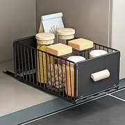 LMX Pull Out Stretchable Organizers and Storage, Slide Out Drawers for Kitchen Cabinets, Pull Out Pantry Organization, Under Sink Storage with Adhesive Nano Glue Fixed (Black, 9.45"W*6.69"H*15.75"D)
