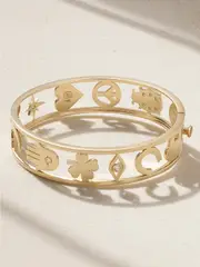 [Sydney Evan] Sydney Evan - Large Open Icon Hinge 14-karat Gold Diamond Bangle - One size One size Gold