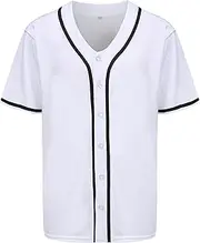 [PRIMITAS] Mens Button Down Plain Baseball Jersey, Blank Softball Team Uniform, Hip Hop Hipster Short Sleeve Active Shirts