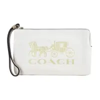 在飛比找PChome24h購物優惠-COACH 壓印馬車LOGO素面荔枝紋皮革手拿包(米白)