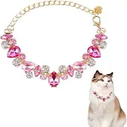 Dog Collar and Cat Collar Gold Chain Necklace Adjustable Pink Diamonds Collar with Cute Pet Paw for Small Medium Pets Cats Dogs Kitten Puppy(Pink, M) ﻿