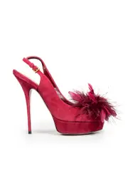 Burgundy Suede Feather Trim Heels