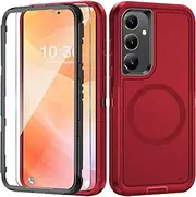 Mobile Phone Case for Samsung Galaxy S24 Plus Case with Screen Protector, 360° Shockproof Robust Armour Case for Samsung S24 Plus Case Cover Protective with Magnetic (Red, for Samsung Galaxy S24 Plus