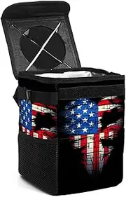 Car Trash Can with Lid,Bag Hanging Storage Pockets Leak-Proof,Portable Garbage Bin,American Flag Retro Style