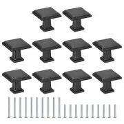 10 Pack Cupboard Knobs 1.2 Inch(30mm) Square Dresser Knobs, Black