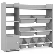 Costway 4-Tier Toy Storage Shelf Box Bookshelf Display Rack Grey