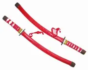 2 RED PLASTIC DRAGON NINJA SWORDS play toy sword ninga items costume new W CASE