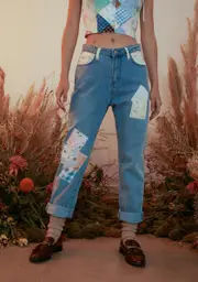 [Dolls Kill x Holly Hobbie] Dose Of Happy Patchwork Denim Jeans