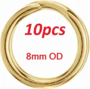 TEN 8mm OD 14k Yellow Gold Round Split Jump Ring Clasp Charm Connector Keychain