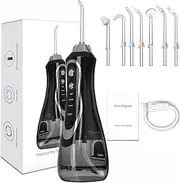 Water Dental Flosser Teeth Picks, 300ML Cordless Water Flosser Teeth, Portable Dental Oral Irrigator, IPX7 Waterproof Water Teeth Cleaner Picks with 3 Modes and 7 Tips for Home and Travel (Black)