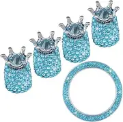 JECOMPRIS Crown Shape Rhinestone Car Start Ignition Button Cap Tire Dust Caps Set Auto Decoration for Luxury Vehicle Interior