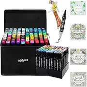 Marker Pens Set 100 Pcs Colors Coloring Drawing Marking With chassis and 1 Painting album,Colors Dual Tips Art Twin Sketch Markers for Kid，Beginners Non-toxic, Quick drying, Durable Non-staining (100)