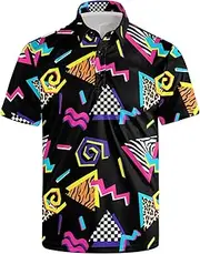 [TIANKMER] 70s Outfits for Men Golf Polo Shirts Short Sleeve Disco Retro Paisley Button Vintage Dry Fit Funny Clothes