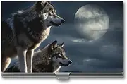 [LKHDS] Slim Aluminum Alloy Business Card Holder Wolves In The Moonlight Pocket Business Card Case Portable Business Card Wallet Business Card Holders Handheld Card Box for Women Men, style, One size, Style