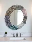 24" Round Mix Agate Stone Mirror Frame Luxury Gemstone makeup Vanity & Bath Deco