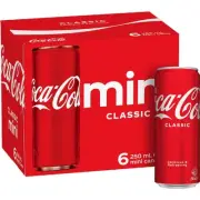 Coca - Cola Classic Soft Drink Mini Cans 250ml X 6 Pack
