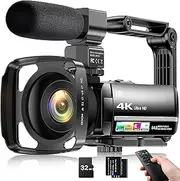 4K Video Camera Camcorder 64MP Vlogging Camera for YouTube 18X Digital Zoom 3.0" IPS Screen IR Night Vision with External Stereo Microphone,Handheld Stabilizer,Remote,Lens Hood,32G Card &2 Batteries