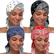 [ASHILISIA] 4 Pieces Women Chemo Hat Turban Beanie, Pre-Tied Headwraps Headwear Bandana for Hair Loss