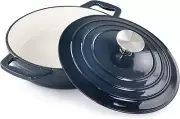 2 Quart round Enameled Cast Iron Braiser Pan (Dark Blue)