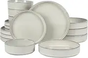 [Bloomhouse] Oprah's Favorite Things - Santorini Mist Double Bowl Terracotta Reactive Glaze Plates and Bowls Dinnerware Set - Moonstone White, Service for Four (16pcs)
