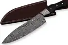 Hand Made Damascus Chef Knife With Leather ,Damascus Chef Knife