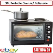 Portable Electric Oven with Twin Hot Plates Kitchen Benchtop Grill Rotisserie