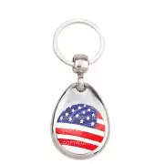 Premium Teardrop Chrome Die Cast Metal Keychain Ring Fob - AMERICAN FLAG USA