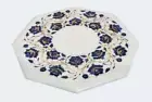 15" Marble side Table floral inlay semi precious stones home decor