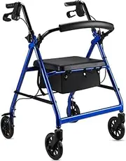 Walker Lightweight Foldable Rollator Walker with Padded Seat and Underseat Bag Adjustable Height Rollator Walker Aid for Seniors Walking Mobility Aid