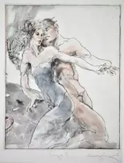 Jurgen Gorg "Tango III" Zodiac Hand Colored Etching 39/100 Limited Edition19x23