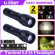 2Pcs Tactical 5-Mode Flashlight Torch Super Bright Camping LED Zoomable Torch