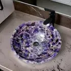 Amethyst Stone Quartz Agate Sink, Round Wash Basin Sink, Modern Vanity Top Sink