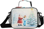 Insulated Lunch Box Christmas Tree Santa for Women Men - Ideal for Work, Picnics - Includes Adjustable Shoulder Strap