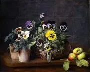Still Life Pansies Tile Mural Kitchen Bathroom Wall Backsplash Marble Ceramic