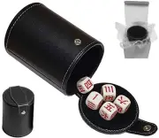 16mm Chinese Japanese Dice + PU Leather Black Felt Lined Dice Cup w/Compartment
