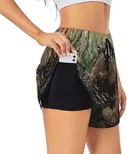 [WURTON] Beaver Print Exercise Gym Workout Shorts Women's Athletic Shorts Dual-Layered Yoga Running Shorts