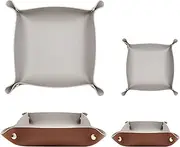 [POTTIIS] 2 Size Leather Valet Tray Organizer, Folding Travel Organizer, Jewelry Tray, for Travel, Home Or Office | Plain Weave, Double Complexion - Brown & Grey
