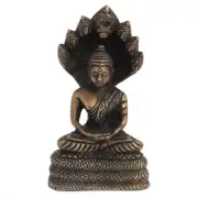 Handmade Antique Finish Decorative Brass Buddha Sitting Under Snake Hood Statue