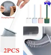 Set of 2 Toilet Brush Holder Silicone Bristles Bathroom Cleaning Kits W/ Hook AU