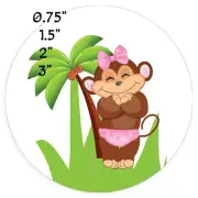 Monkey Baby Girl Round Labels Envelope Seals Birthday Shower Favor Stickers